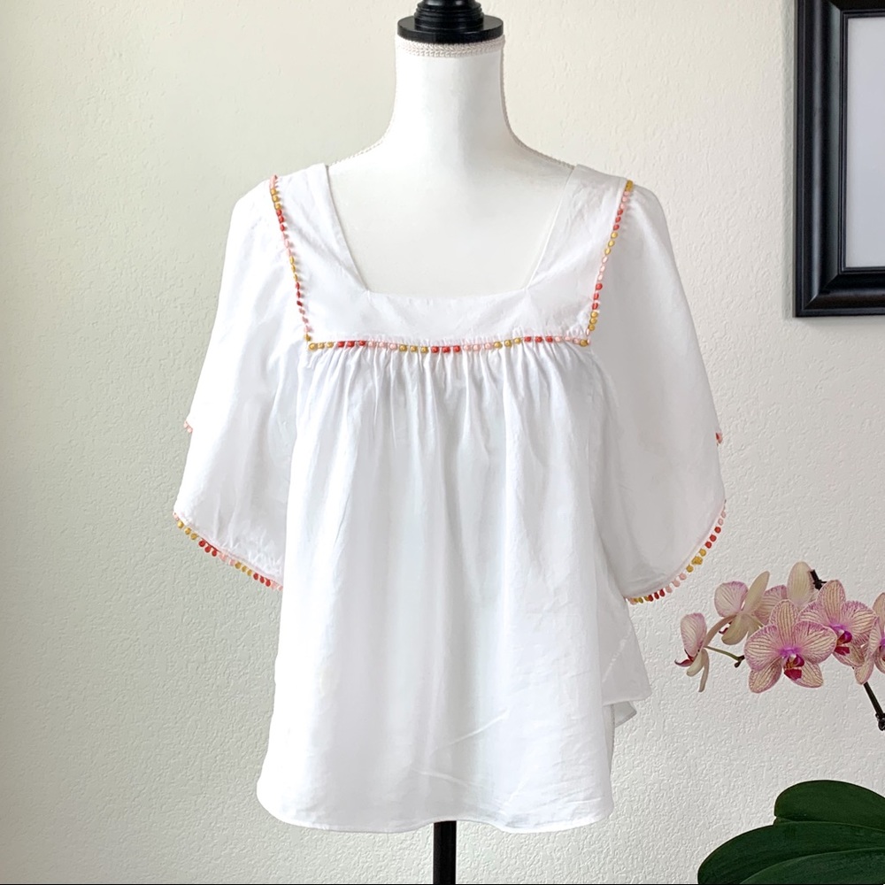 🍋 Madewell • White Boho Peasant Top with Trim
